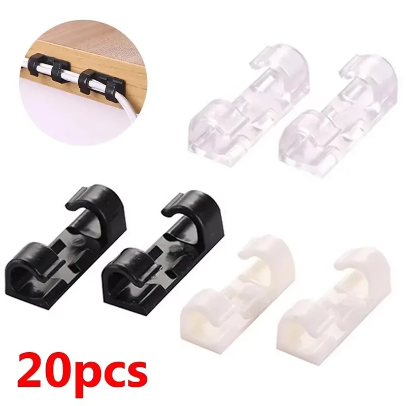 20Pcs Cable Organizer Clips Transparent Self-Adhesive Wire Management For Home Desk Office Kitchen Wire Clamp Manager