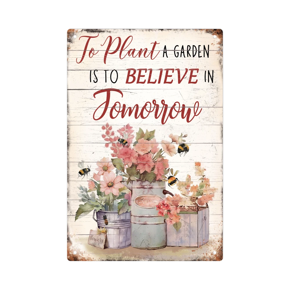 Putuo Decoration 1 Piece Garden Inspirational Quote Vintage Metal Sign, 