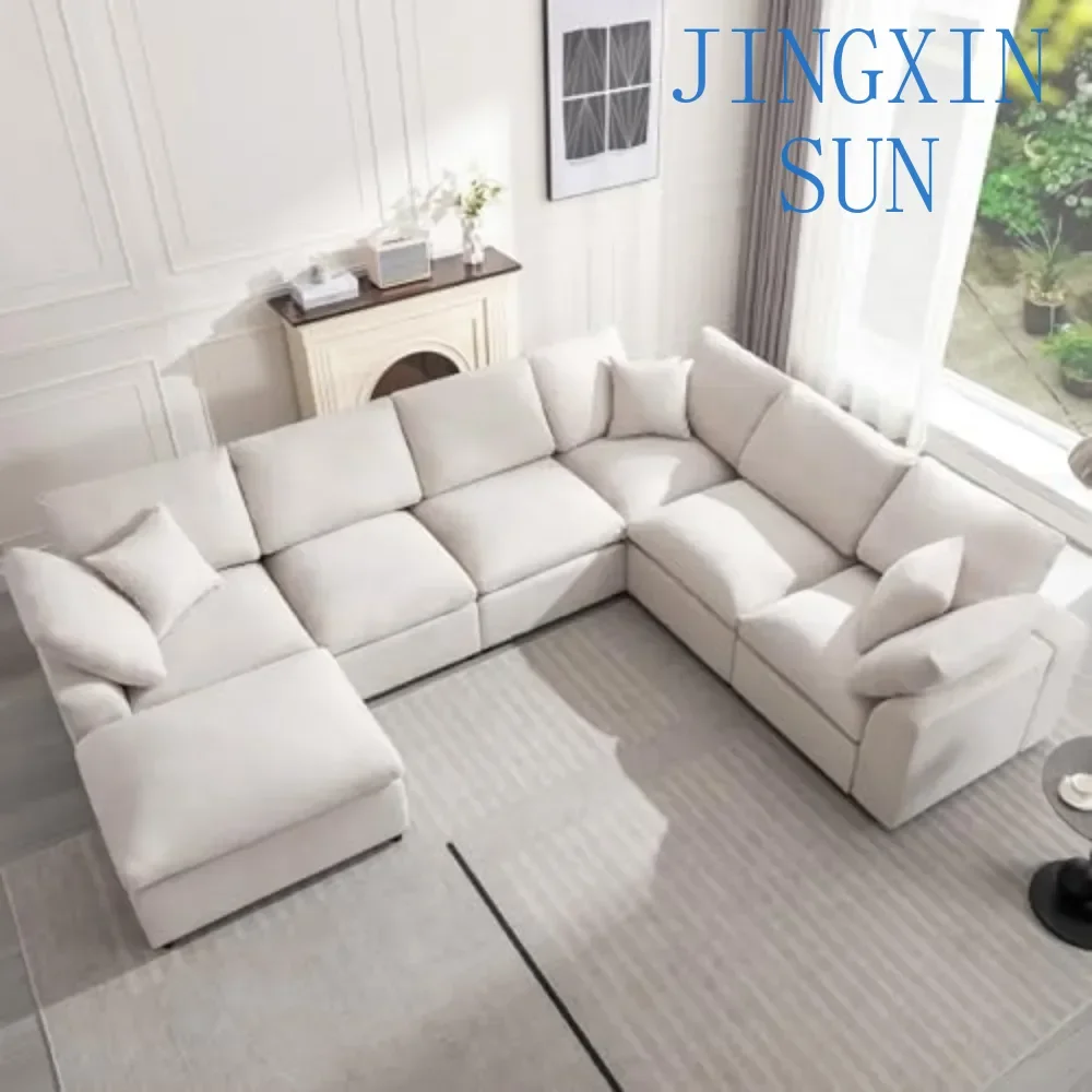 Modular Sectional Sofa, Modern Oversized Cloud Couch with Movable OttomanComfy Couches, 7 Seater L-Shaped Sofas