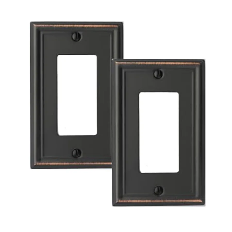 Single Decorator Light Switch Cover Luca Metal Wall Plate, 2-Pack Aged Bronze 1 Gang Single Rocker, Oil Rubbed Bronze for Recep