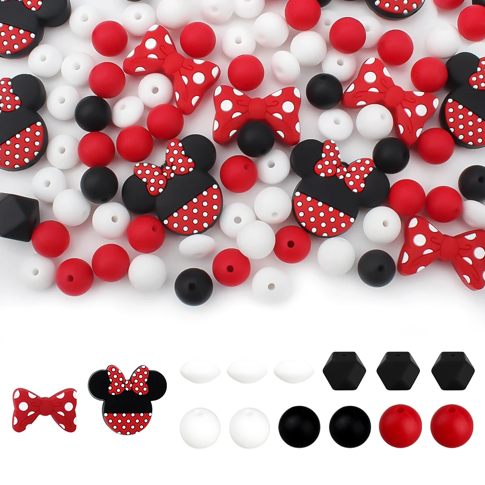 23Pcs/Set Silicone Beads Cute Mouse Focal Beads Set for Pen Making Jewelry Clips Kit Keychain Necklace Bracelet DIY Accessory