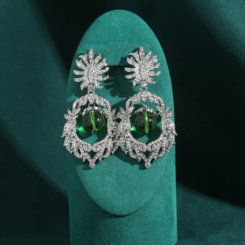 Statement Large Green Earrings Luxury For Woman Cubic Zircon Silver Color Luxury Quality Jewelry Designer Stone Antique 2025 New