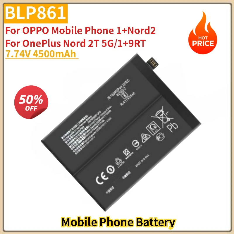 Bateria 7.74V 4500mAh BLP861 do telefonu OPPO 1+Nord2/OnePlus Nord 2T 5G/1+9RT, bateria zamienna, fabrycznie nowa, wysoka jakość