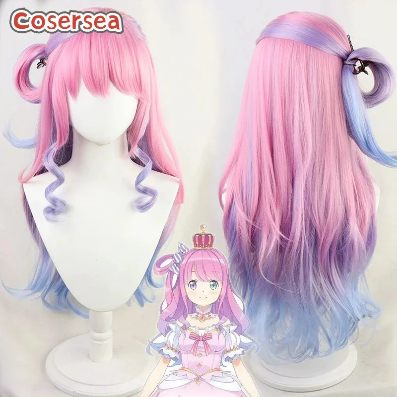 Cosersea Himemori Luna pelucas de Cosplay Virtual YouTuber Himemori Luna 80cm de largo rosa mezclado azul peluca pelo sintético resistente al calor