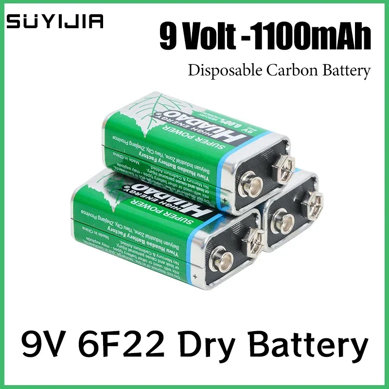 1-100pcs 9V Battery 1100mAh Dry Cell 6F22 9 Volt Disposable Carbon Battery for Microphone Multimeter Smoke Alarm Walkie Talkie