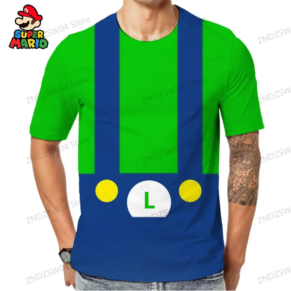 Fashion Parent-child Wear Oversize Men's Children's T-Shirt Tops 2024 Y2k Super Mario 110-6XL Streetwear Anime Mens Clothes Man