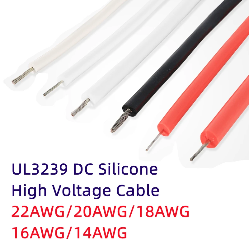 Cable de alto voltaje de silicona UL3239 DC, 1/5M, 6KV, 22-14AWG, núcleo de cobre estañado, Cable y Cable de silicona de alto voltaje