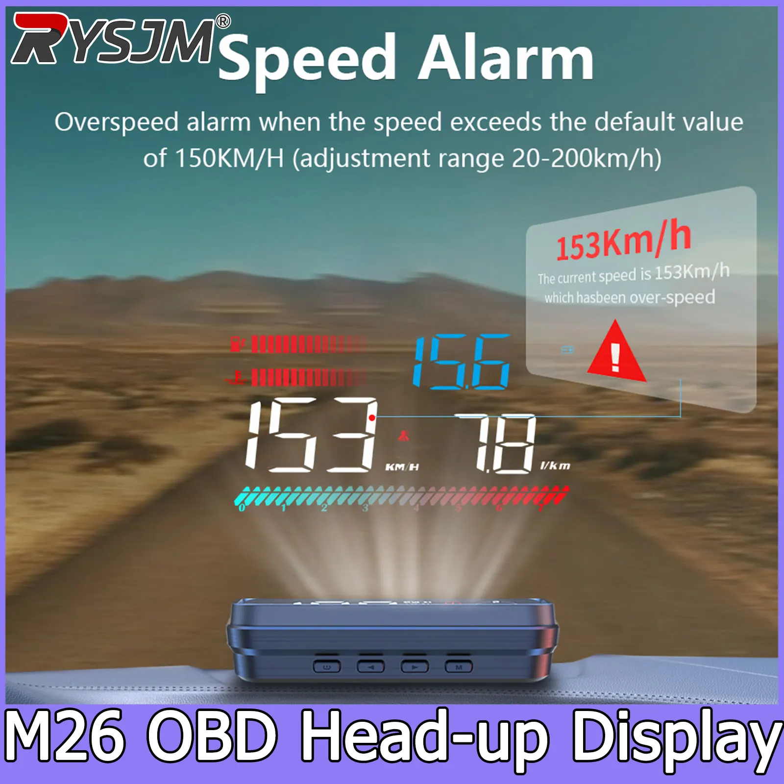 OBD Car Head Up Display M26 HUD Gauge Smart Speedometer Vehicle Speed Voltage RPM Water Temp Fuel Gauge Electronic Accessories