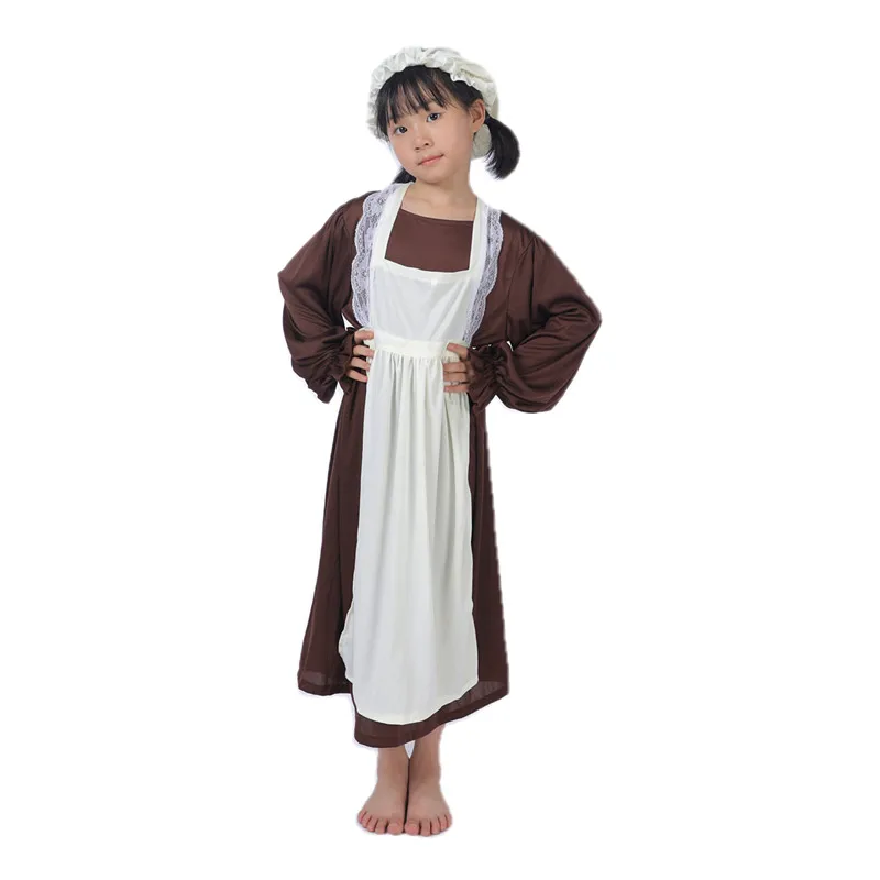 Victorian Girl Coffee Dress Child Maid Apron Costume World Folk Cluster Hooded Costume Holiday Cosplay Costume