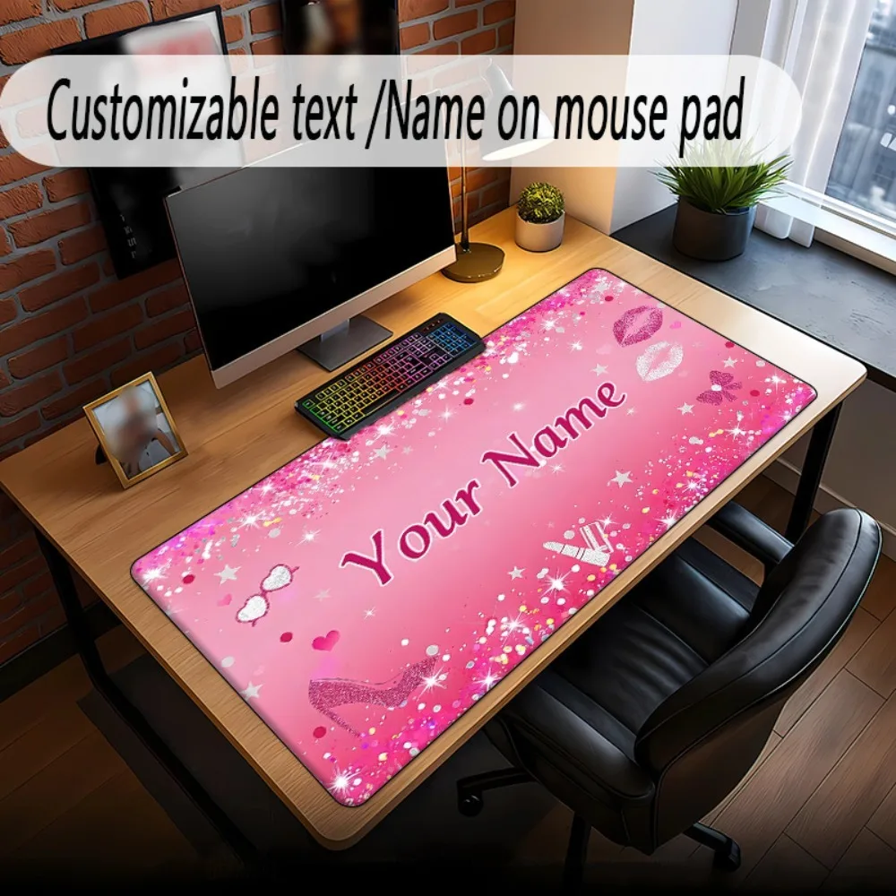 1PC Customizable Hot Pink Theme Mouse Pad With Custom Name, Non-Slip Rubber Base For Office Gamer Family Friend Gift