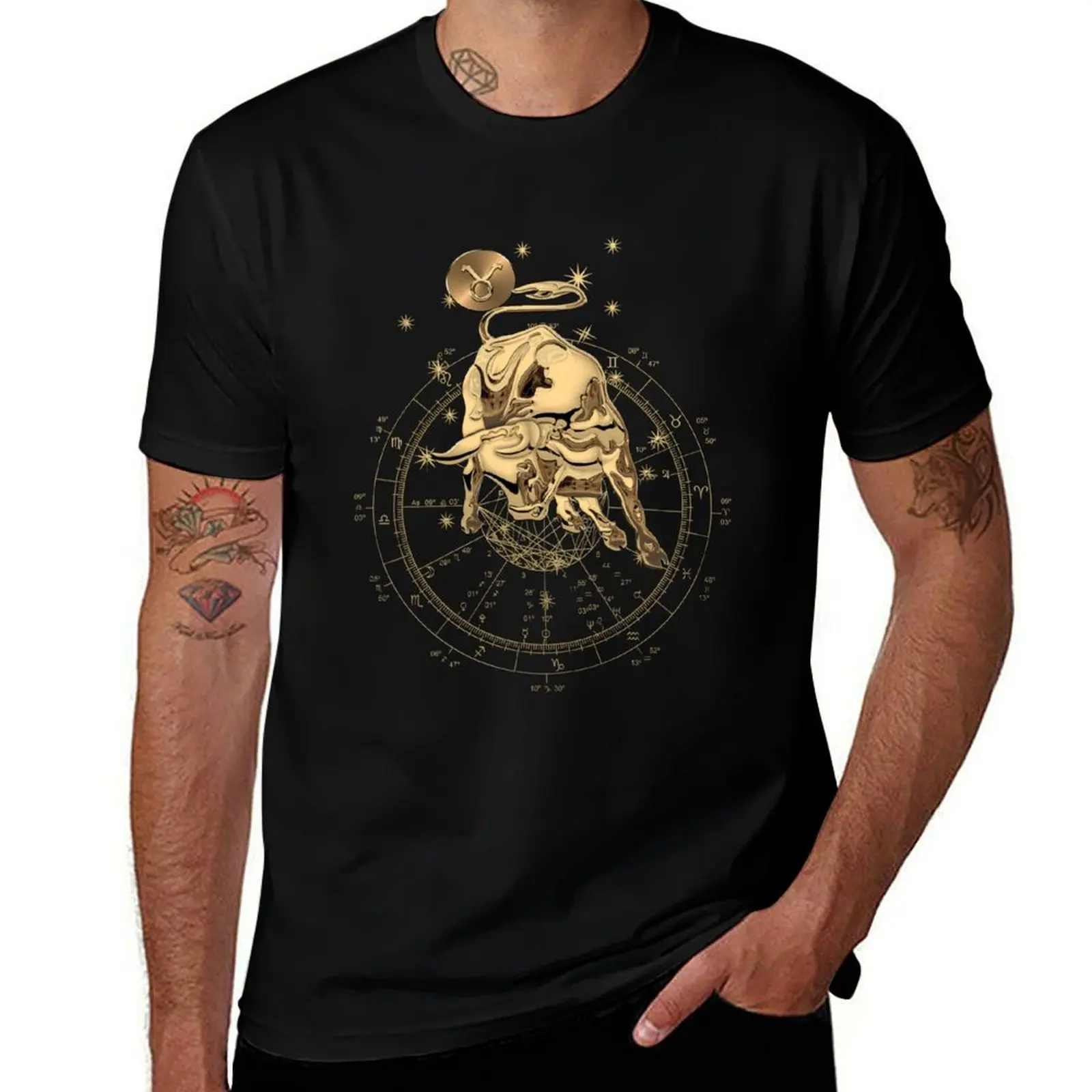 

Western Zodiac - Golden Taurus - The Bull on Black Canvas T-Shirt man t shirts for men man t shirt designer T-Shirt