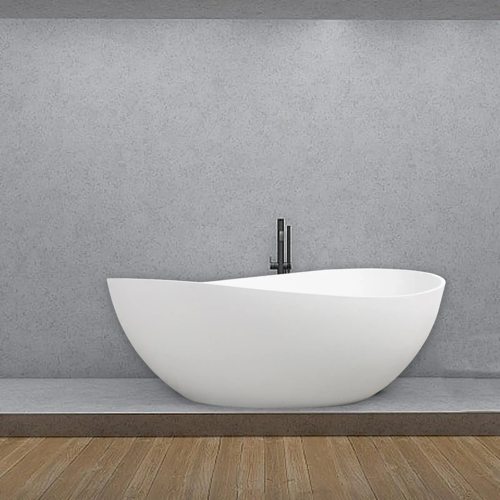 حوض استحمام ذو سطح صلب قائم بذاته مقاس 63 بوصة، راتنج حجري