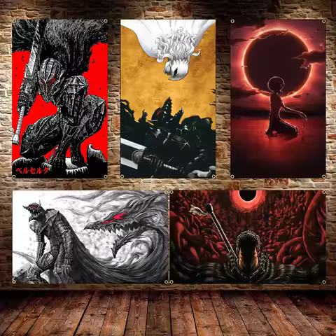 90X150CM Anime Berserk Flag Tapestry Vintage Home Room Bar Cafe Aesthetic Art Wall Decor Painting For Decor