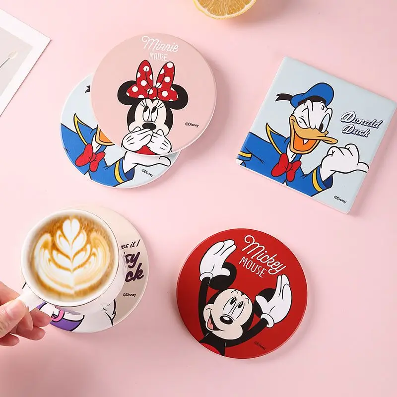 

Disney Mickey Minnie Donald Duck Anime Cartoon Cute Ceramic Coaster Creative Kawaii Thermal Insulation Mat Home Decoration