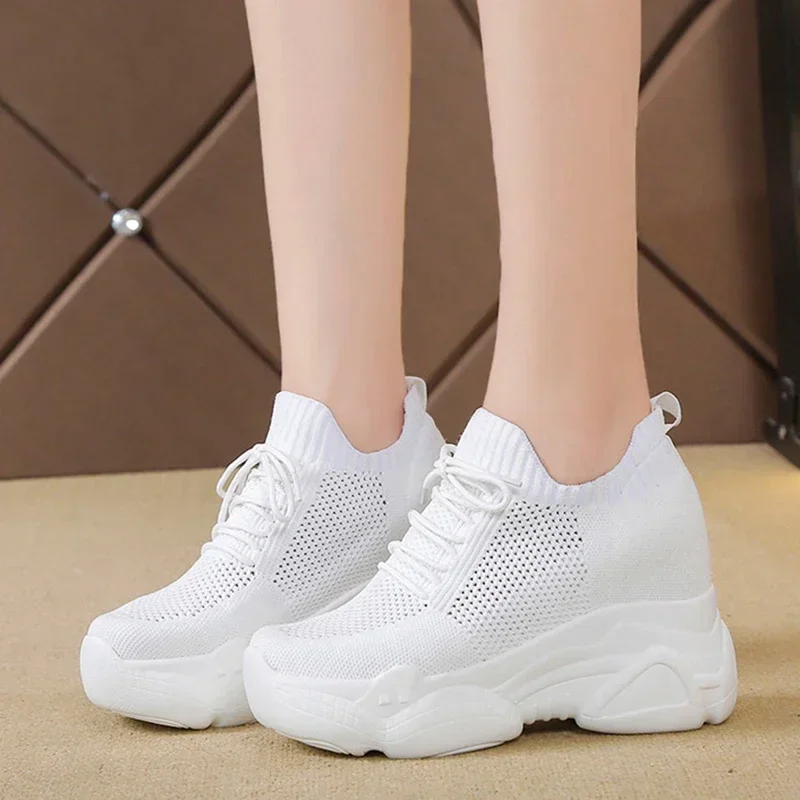 

Breathable Mesh Chunky Sneakers Women 2025 Spring Summer Knitted Height Increasing Shoes Woman White Casual Footwear Zapatillas