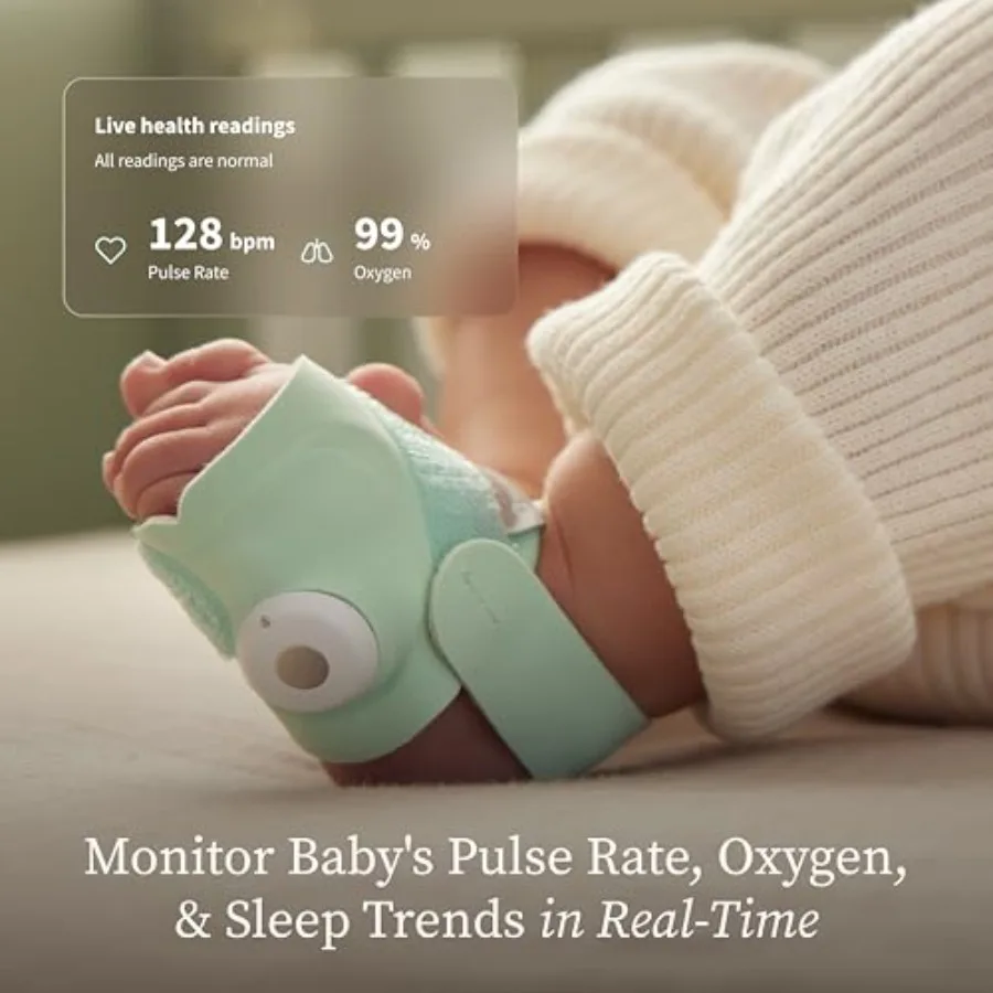 Dream Sock Smart Wearable Baby Monitor for Infants, Medical-Grade Silicone, Bedtime Blue, Tracks SpO2 Heart Rate with Real-Time