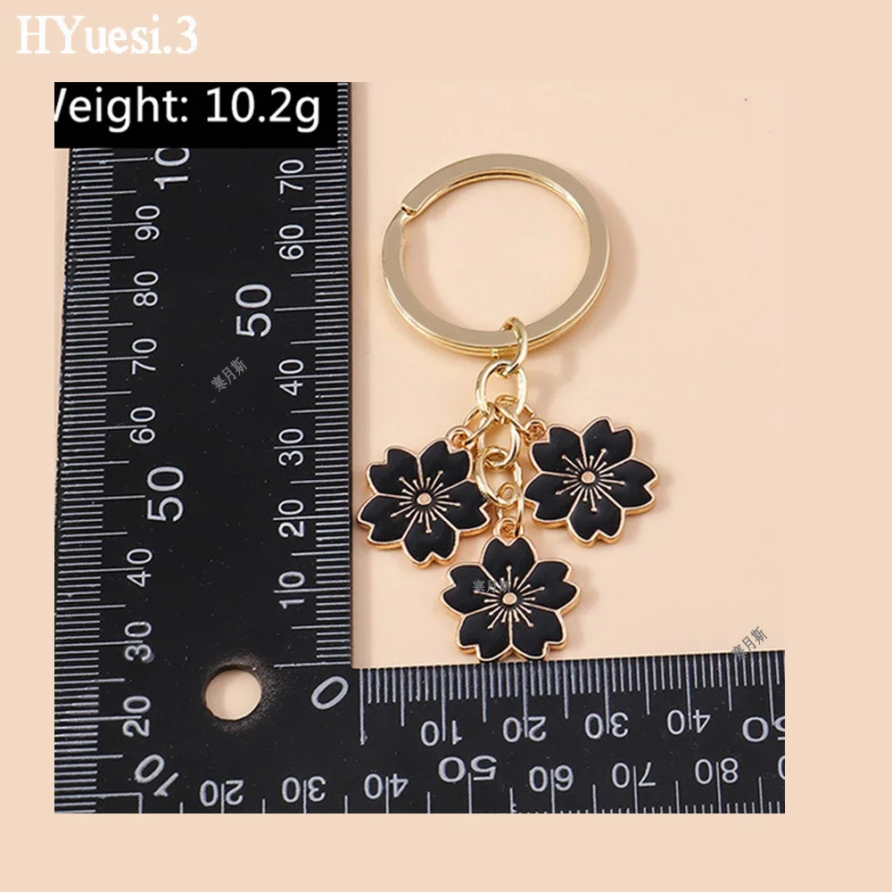 Colorful Enameled Flowers Charms Keychain Simple Cherry Blossom Tassel With Key Holder For Women Purse Bag Decor Accessories