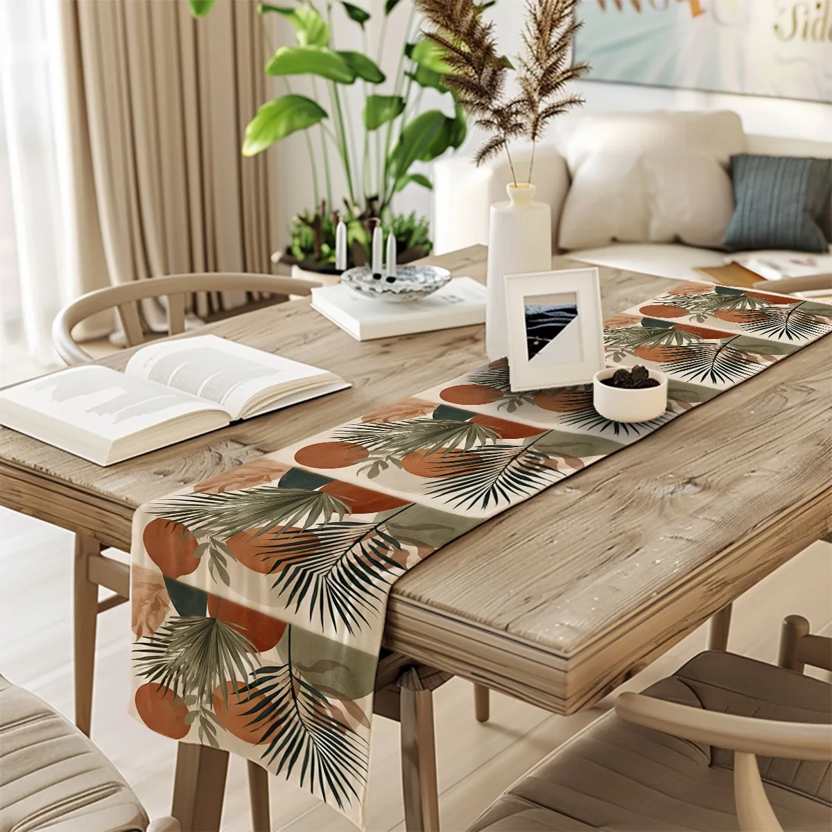 decor table runner Tropical Palm Leaves Abstract Boho Style tablecloths for Housewarming,Occasions,Outdoor Gatherings,Indoor Roo