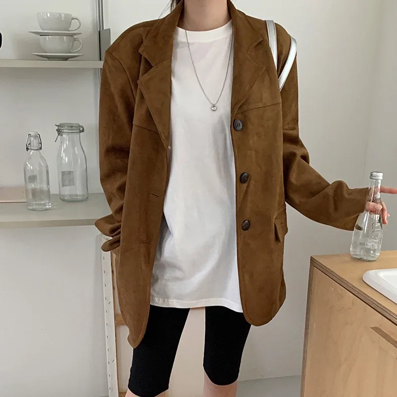 

Vintage Women's Suit Jaet Double ket Long Sve Button up Top Quali Stand Fabric Jacket