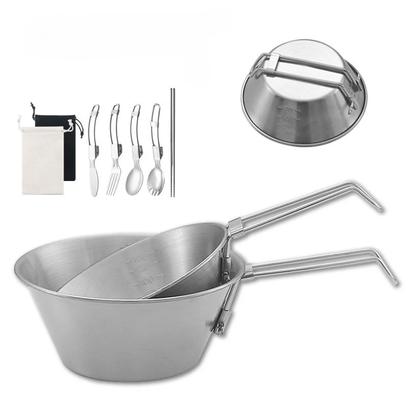 

Camping 304 Stainless Steel Bowl Portable Folding Picnic Kitchen Utensils Can Be Hung Bowl