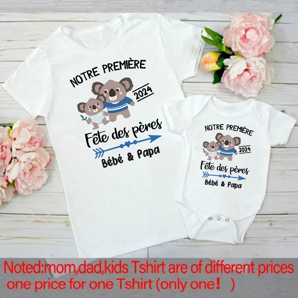 Our First Father\'s Day Together French Print Family Matching Clothes Daddy T-shirt Tops Baby Bodysuit Fathers Day Look Clothes