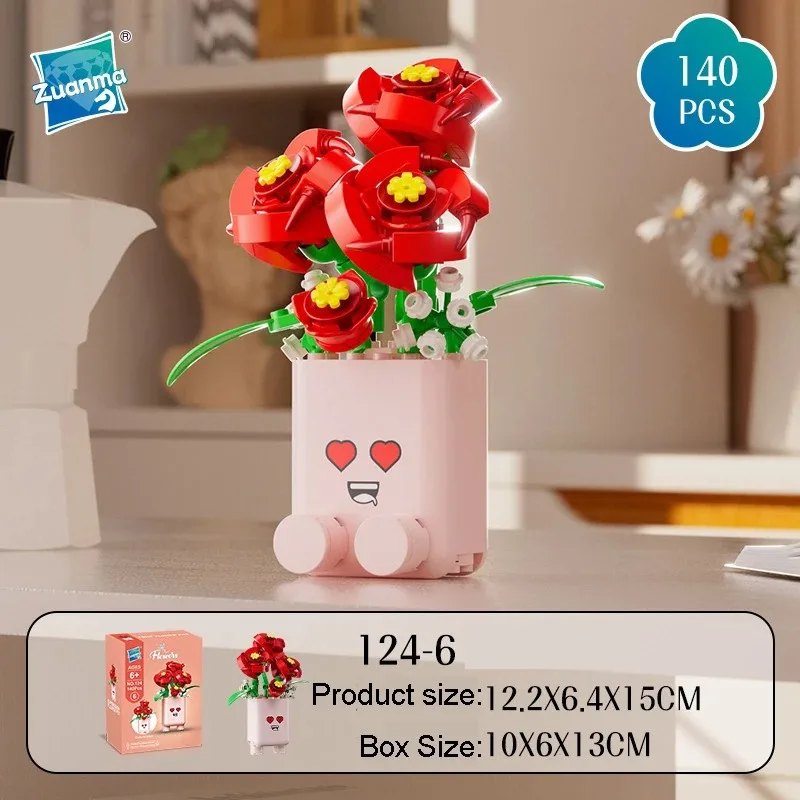 Kreative Emoticon-Blumentöpfe Bausteine Spielzeugmodell Sonnenblumen Rosen Blumen-Botanik-Bausteine Zusammenbaubares Ornament Kindergeschenk