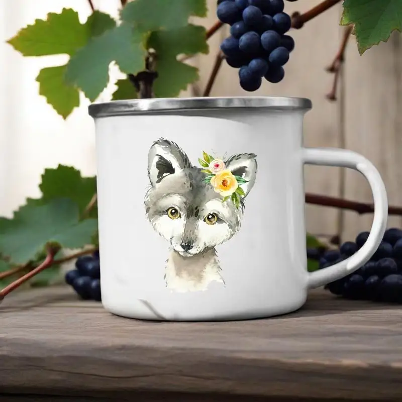 

Cute Animal Horse Deer Print Mugs Creative Drink Coffee Milk Cups Kawaii Kids Animal Theme Party Juice Enamel Mug Gift for Child