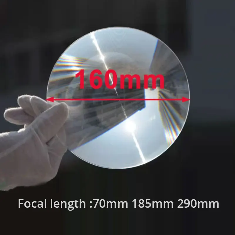 160mm Optical PMMA Solar Focus Fresnel Lens Spotlight lens Plane Magnifying Glass Solar Condensing Lens Focal Length 185mm 290mm