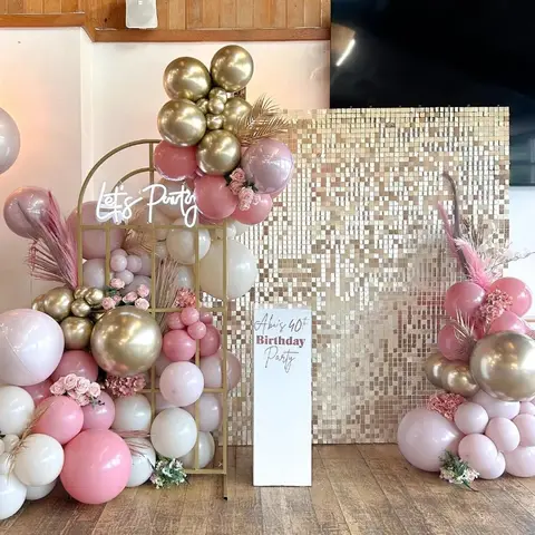 Shimmer Wall Backdrop Champagne Gold Square Sequin Wall Panel Backdrop Decor for Wedding, Anniversary, Birthday, Party, 24 Pcs