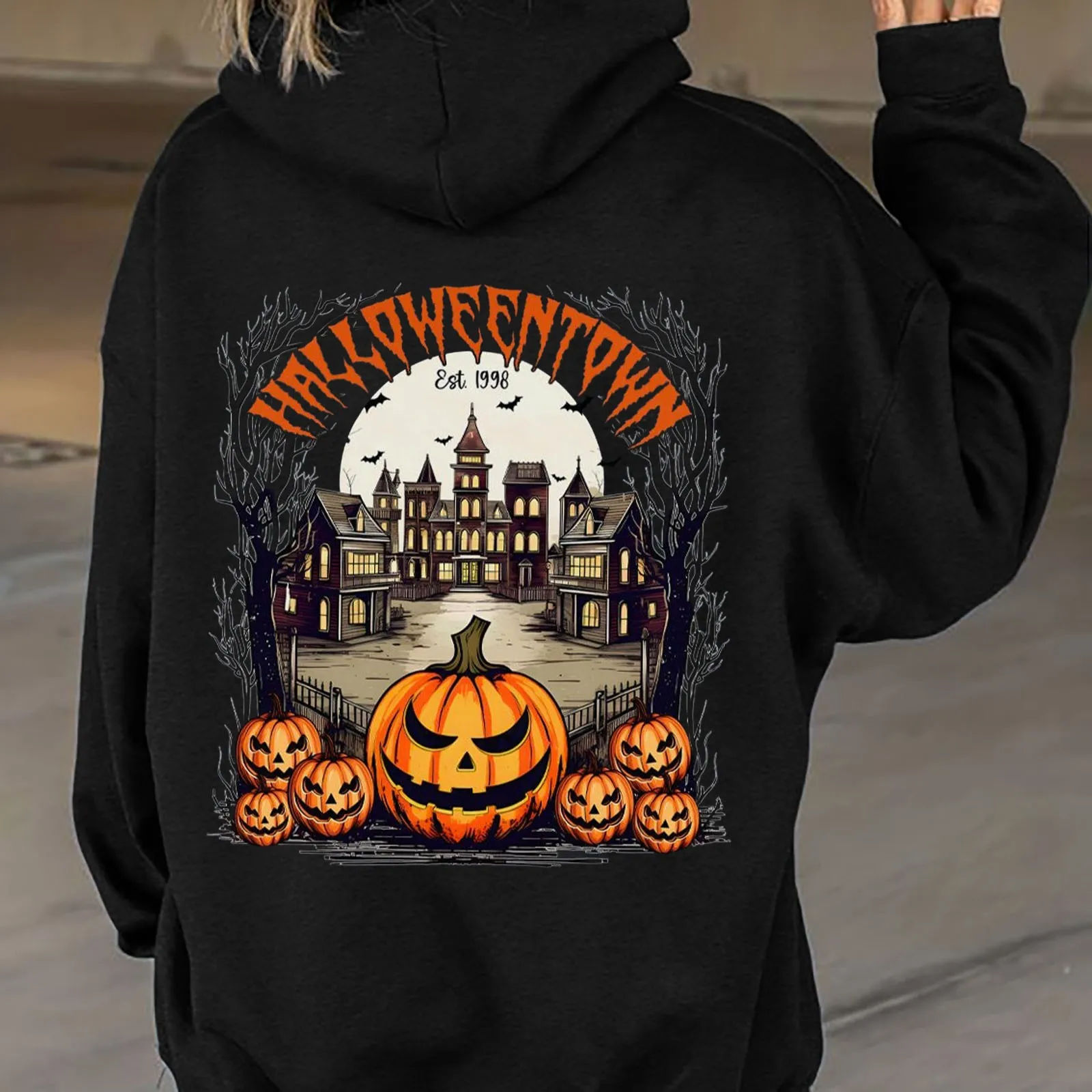 

Hoodie Halloween Pullover Vintage Halloween Town Fall Sweater Unisex Trendy Halloween Party Hoodies Pullover Shirt Top 2024