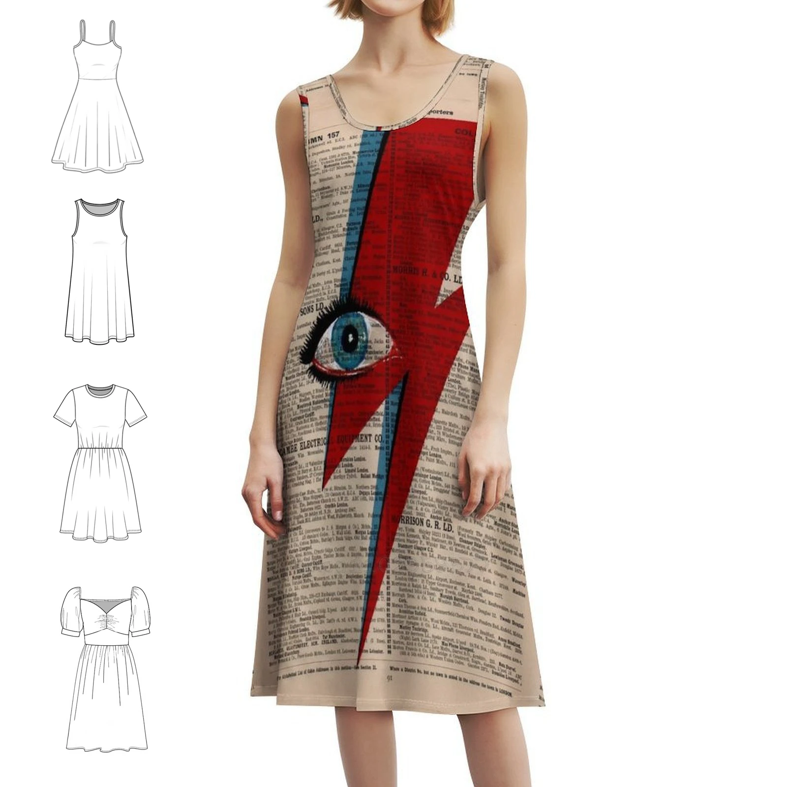 Eyes Lightning Ziggy Bowie'S Lightning Preppy Style Mini Dress For Women A-Line Loose Fit Casual Day Dress Ziggy Eyes Lightning