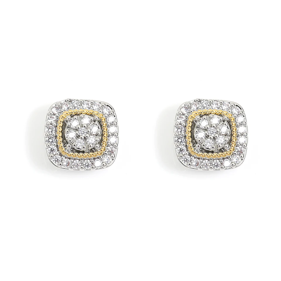 Uilz Square Shiny Zircon Stud Earrings For Women Gold And Silver Mixed Color Removable Earring Bride Wedding Party Jewelry