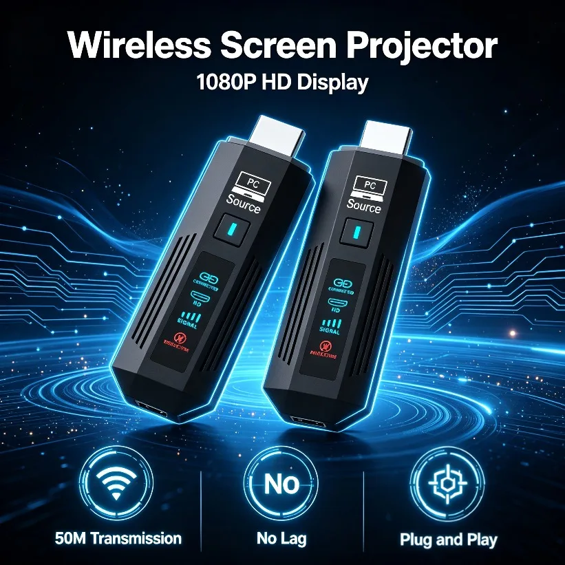Plug Play Wireless HDMI-Compatible 50M 1080P 60Hz Transmitter Receiver For PC TV Laptop Projector No Driver Needed Black