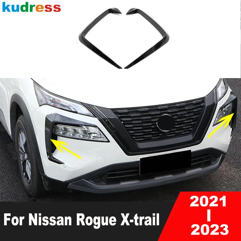 

For Nissan X-trail Rogue T33 2021 2022 2023 Carbon Front Car Fog Light Lamp Eyebrow Cover Trim Foglight Eyelid Strip Accessories