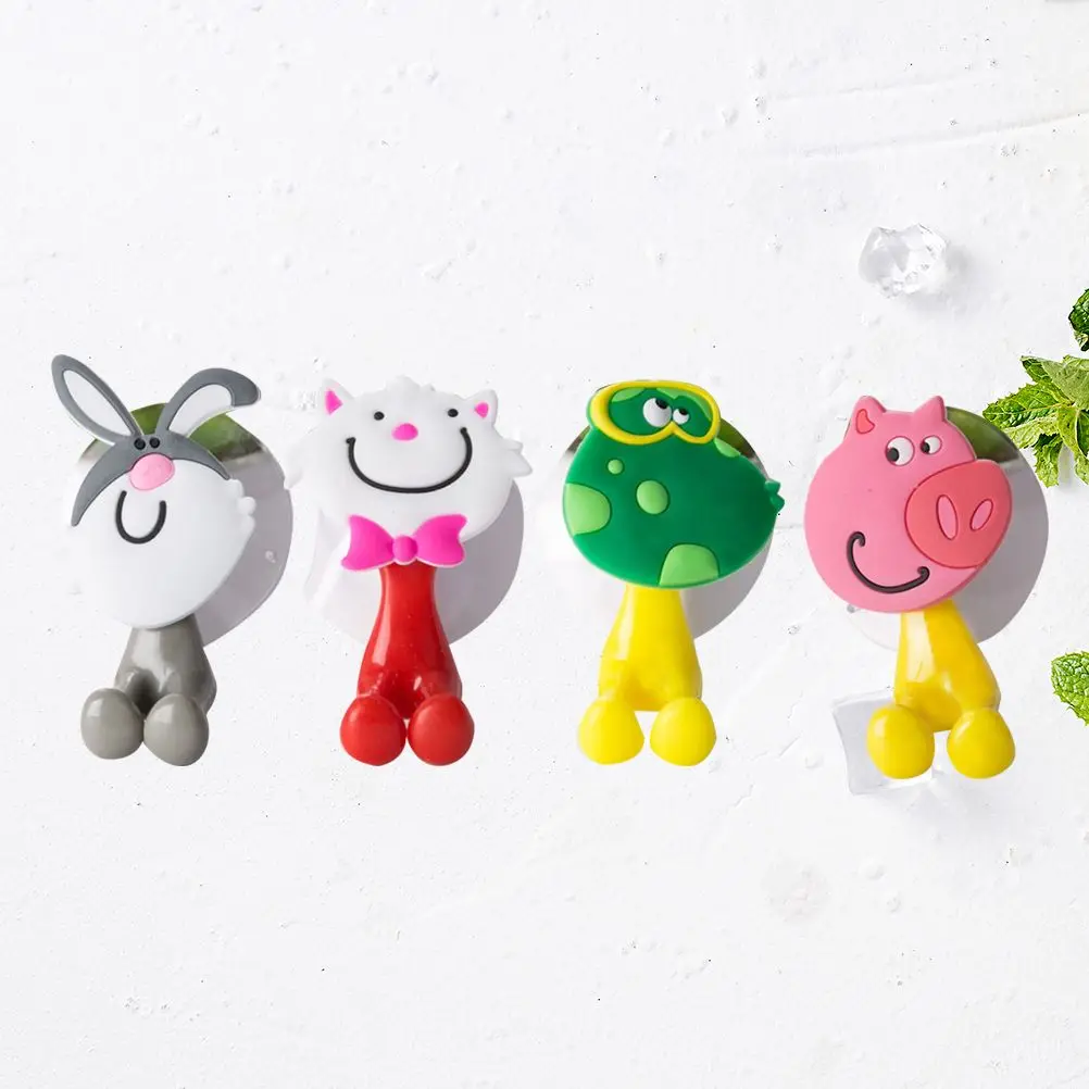4 個動物歯ブラシホルダー漫画 PVC 吸盤バスルームアクセサリー歯磨き粉コームブラシオーガナイザードライクリーン壁