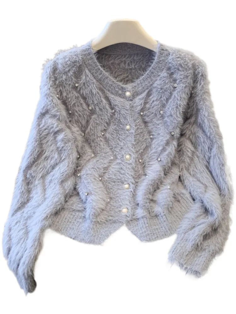 سترة نسائية محبوكة مفتوحة من Plu Long Sve لخريف وشتاء جديد فضفاض وناعم سترة Jaet الكورية بأزرار Sle مزخرفة... #5