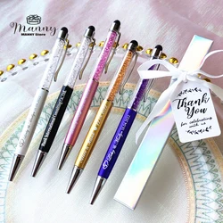 100 Sets Personalized Engraved Crystal Diamond Metal Pens Wedding Favors Baby Shower Gift Ballpoint Touch Screen Capacitor