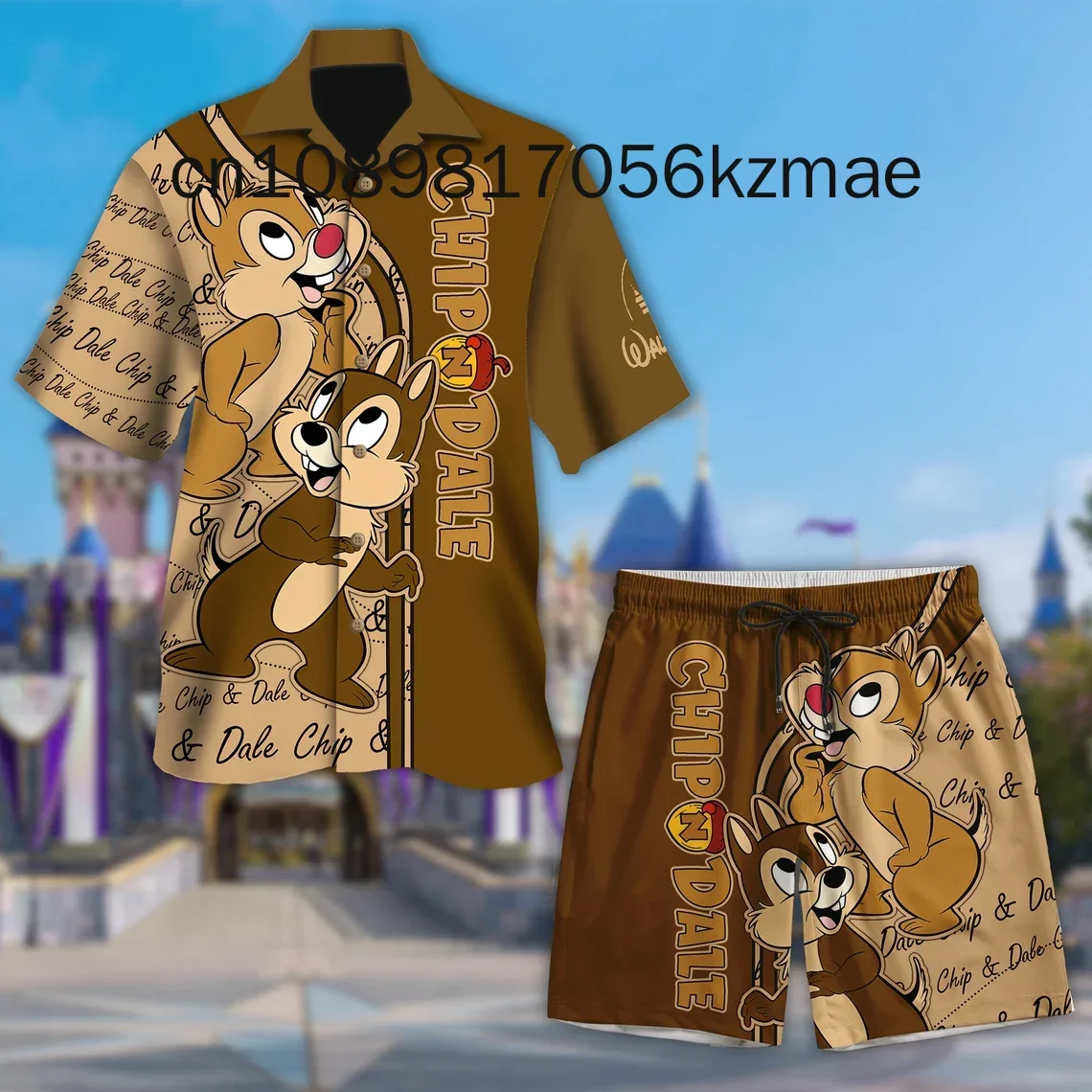 Summer Disney Chip and Dale Hawaiian Shirt Shorts Set Disney Leisure Beach Vacation Short Sleeve Set Beach Retro Button Shirt