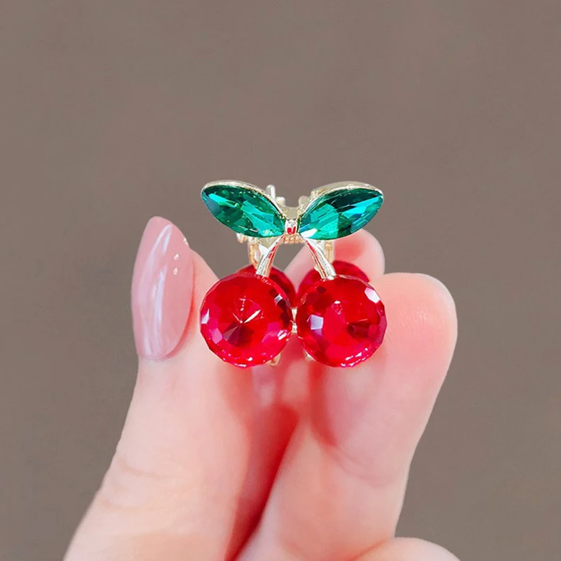 1pair Kawaii Cute Small Cherry Hair Claw Clips Women Girls Rhinestones Hairpin Hair Clip Crab Headwear Hair Accessories Ornament