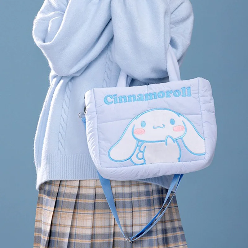 Sanrio-Bolso de mano de tela Kawaii Kuromi Cinnamoroll My Melody para niños, Pochacco, bandolera de hombro informal, regalo de corazón para niña