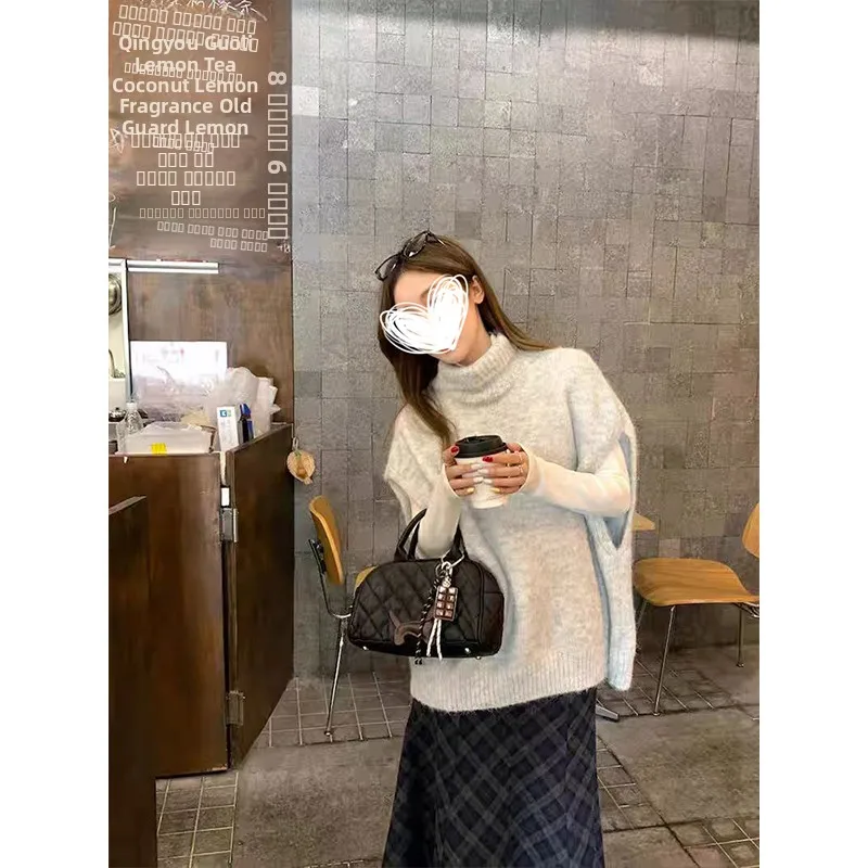 

MosesQueen Korean Sle High Collar Svel Knitted Sweater ort Length Pure Color Loose Fit Autumn New Arrival Women's Top