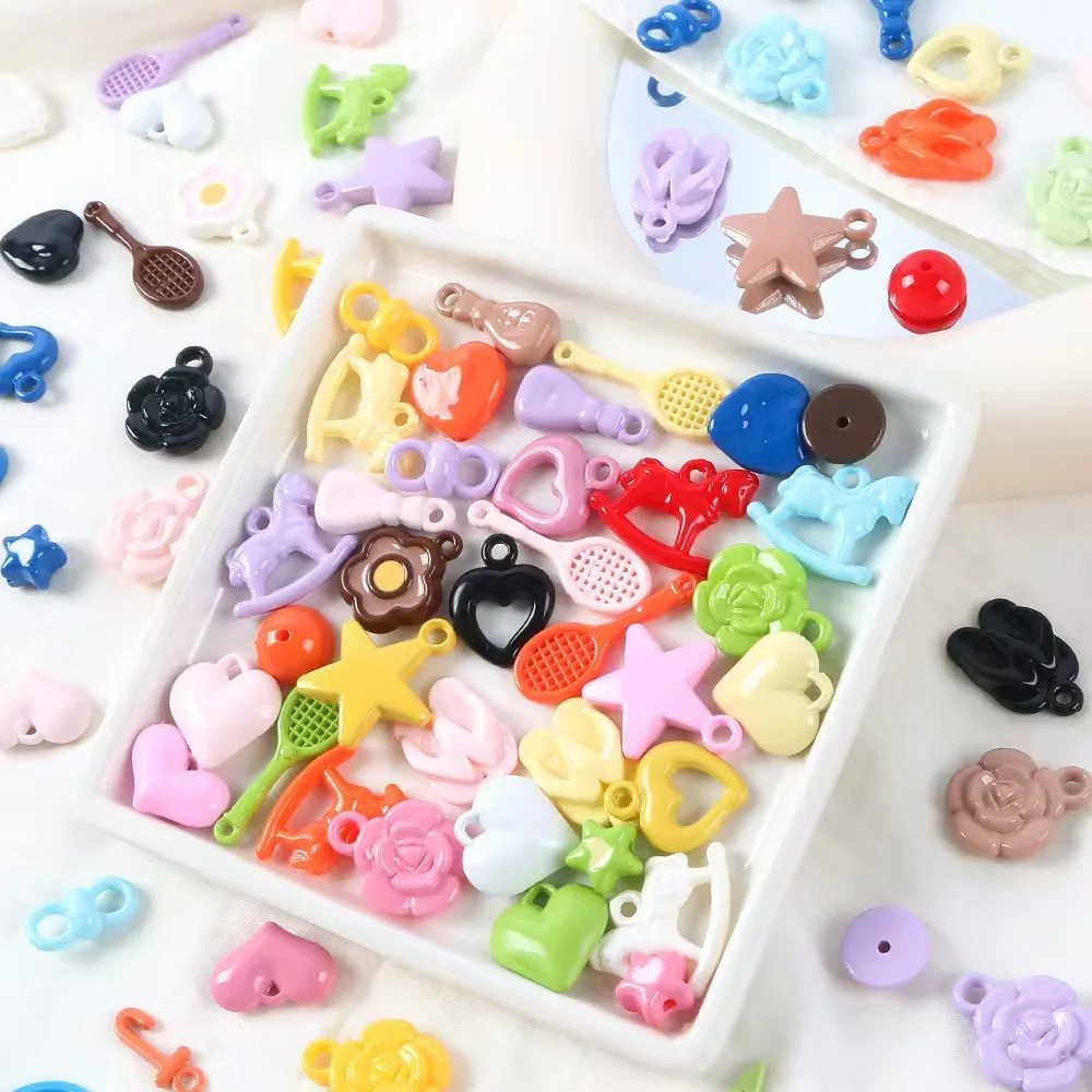 10pcs Acrylic Colorful Random Heart Flower Star Shape Pendant Charms For DIY Handmade Earring Bracelet Necklace Jewelry Making