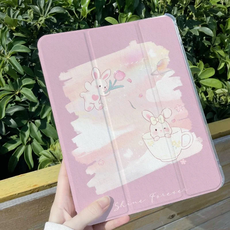 เคสแท็บเล็ตพิมพ์ลายดอกไม้กระต่ายน่ารักเคสคอมพิวเตอร์สำหรับ iPad Mini 6 Air 5 4 3เคส Kawaii Rabbit Y 2K สำหรับ iPad Pro Anti DROP COVER ของขวัญ