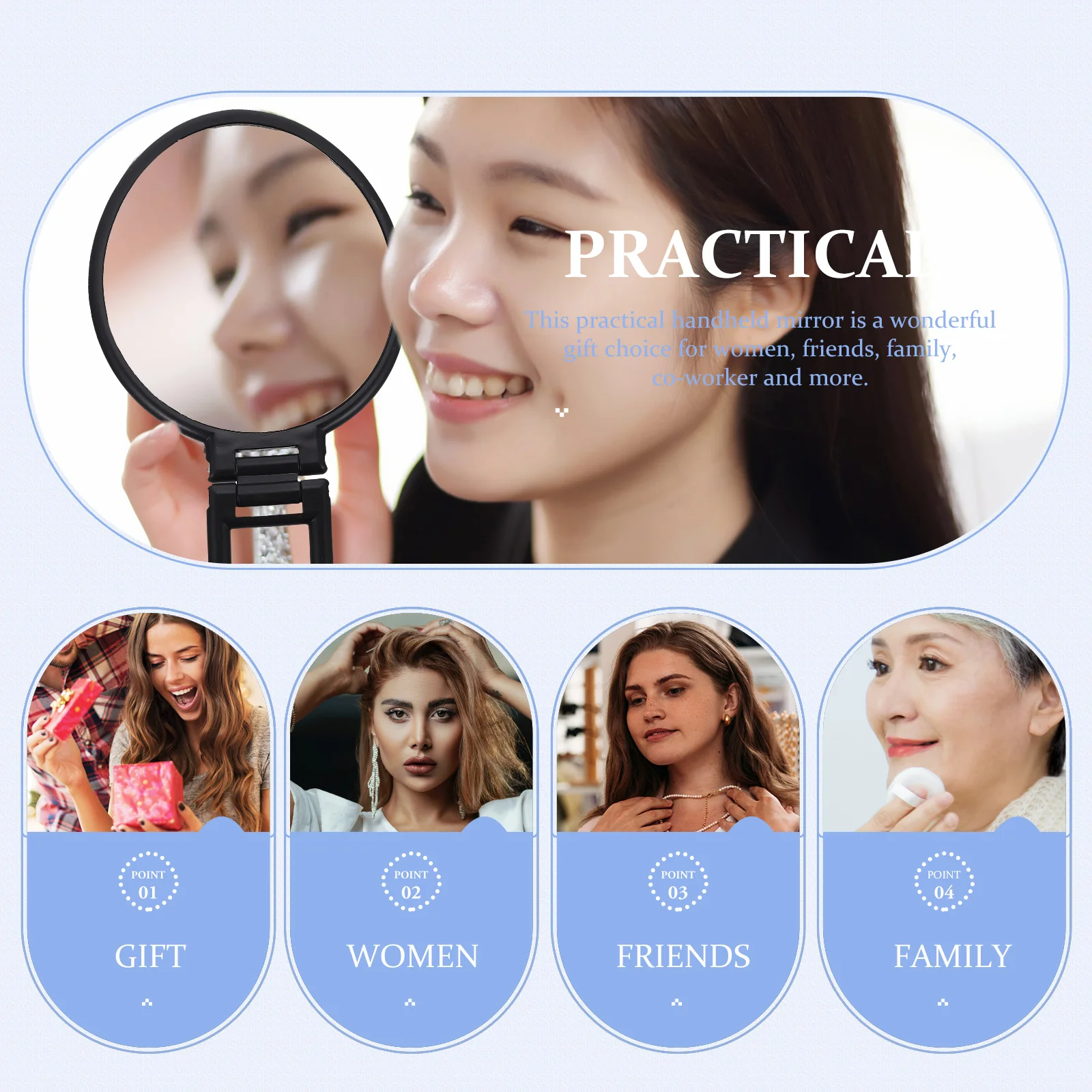 

Handheld Makeup Mirror Premium Portable Compact Mirror with Hd Reflection for Travel Home Office Use Female Makeup Tool