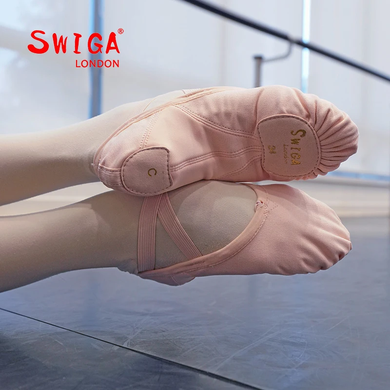 Swiga Canvas Patchwork Dance Shoes with Slightly Elastic Soles and No Laces, Ballet Practice Shoes