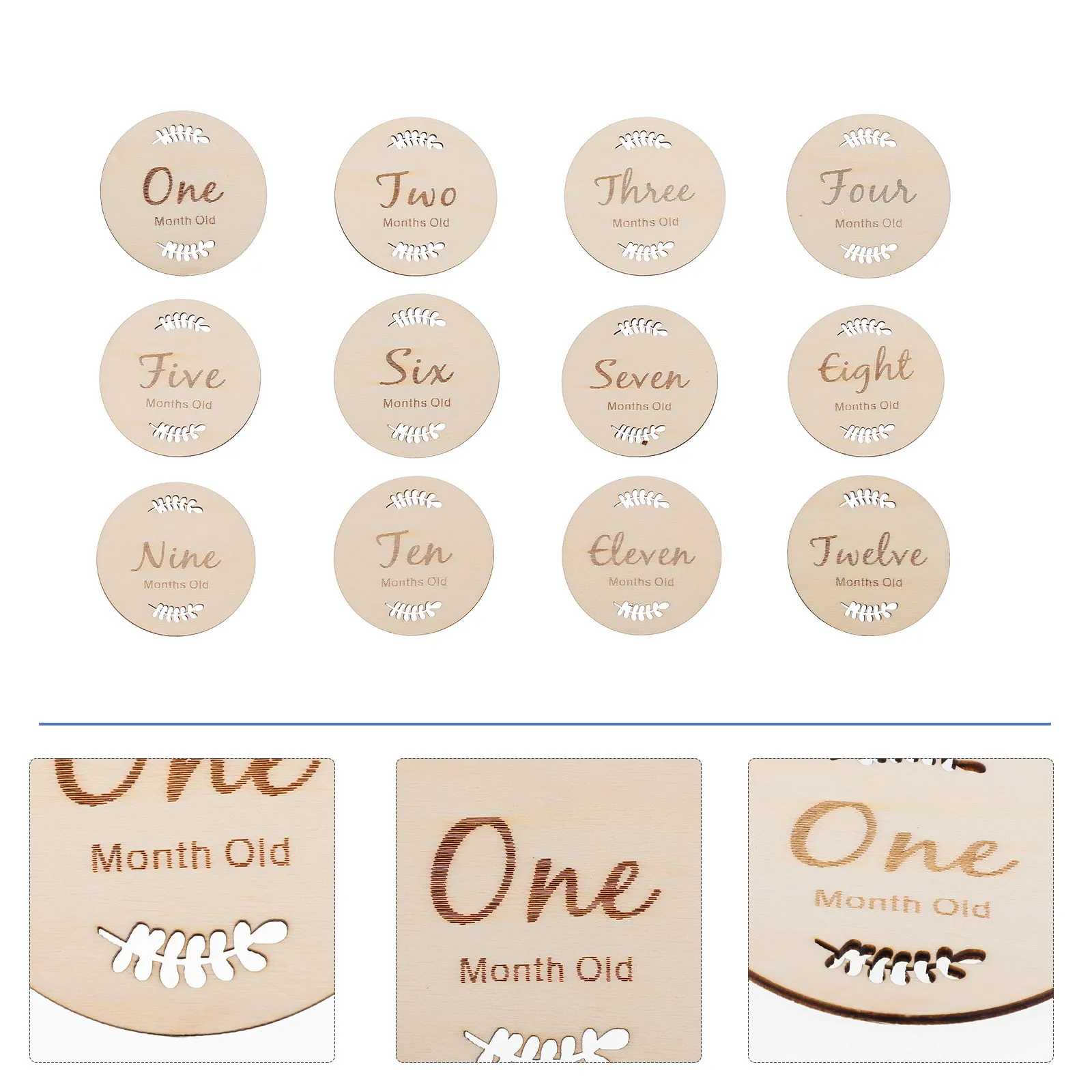 12pcs Wooden Growth Milestone Cards – Full Moon Photo Props for Baby Memory Album & Commemorative Keepsakes