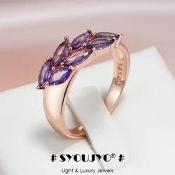 SYOUJYO Fine 585 Gold Color Rings For Women Purple Leaf Natural Zircon Trendy Jewelry Luxury Rings