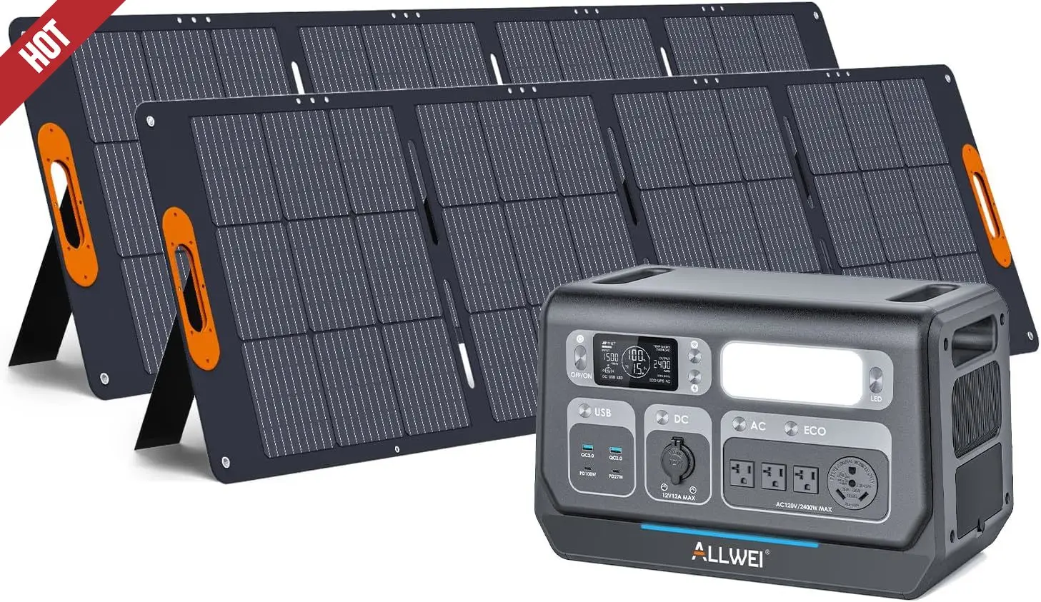

LiFePO4 Solar Generator 2400W with 2x 200W Solar Panels, 2048Wh Portable Power Station, 4 AC Outlet, Home Battery Backup