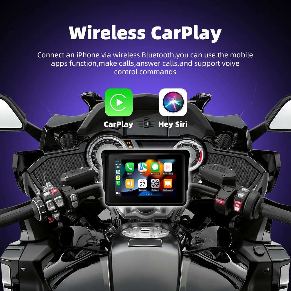 18-language LINUX 5 Inch Moto Display Screen Portable Motorcycle Monitor GPS Navigation Wireless CarPlay Android Auto with DVR