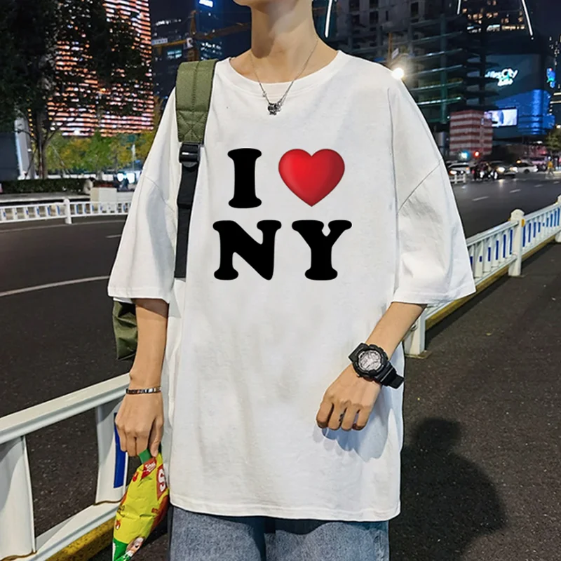 I Love New York T-Shirt Streetwear Y2k Aesthetic Graphic Korean Fashion Women/Men Tee Casual Round Neck T-Shirt Short Sleeves